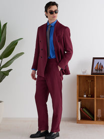 Marini Amalfi High Waisted Pleated Linen Pants - Bordeaux