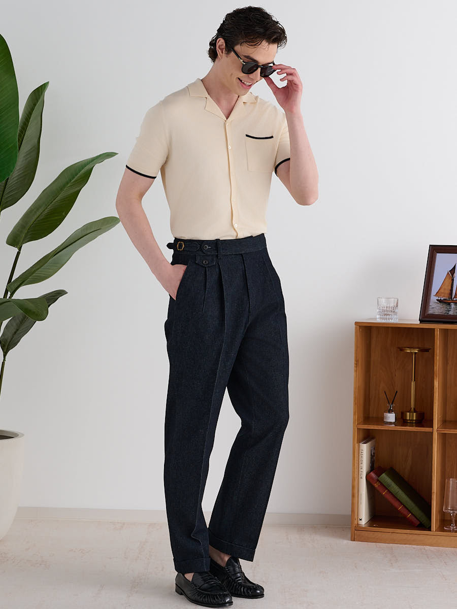 Marini Bormio High Waisted Double Pleated Denim Trousers