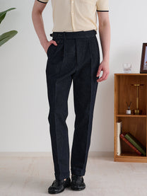 Marini Bormio High Waisted Double Pleated Denim Trousers