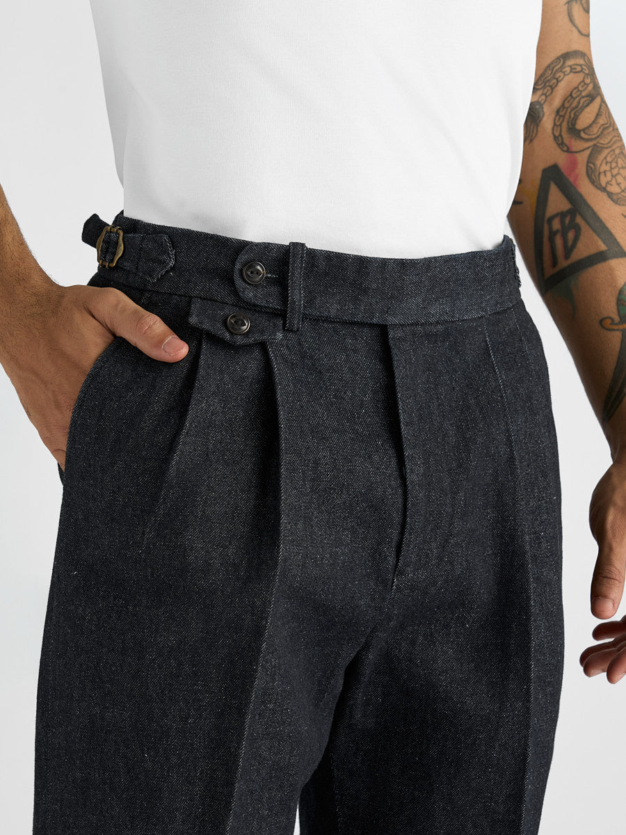 Marini Bormio High Waisted Double Pleated Denim Trousers