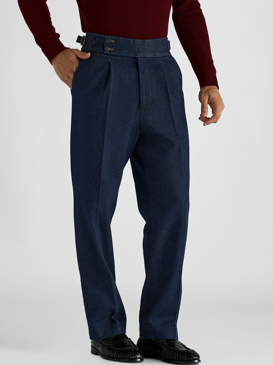 Marini Faenza High Waisted Pleated Denim Trousers