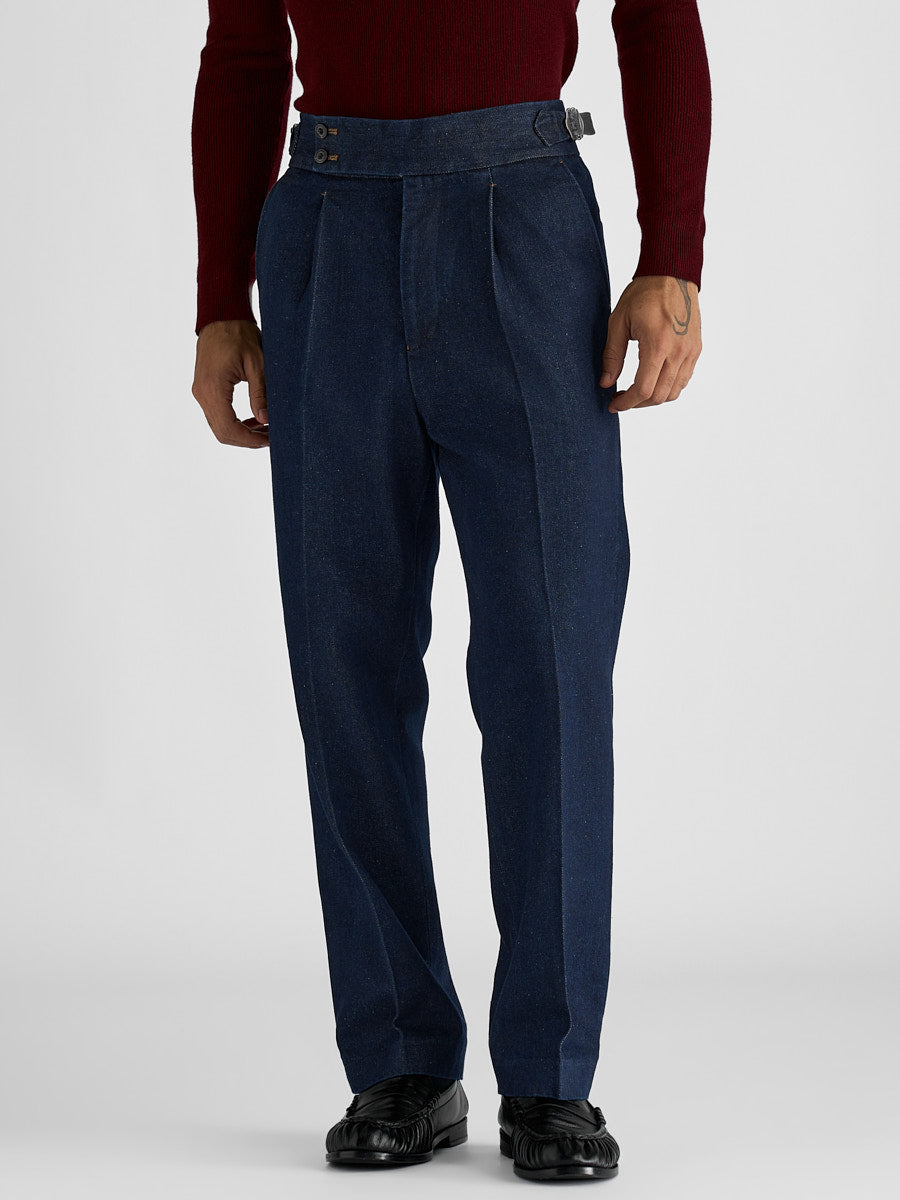 Marini Faenza High Waisted Pleated Denim Trousers