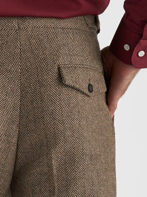Marini Verona High Waisted Pleated Herringbone Wool Pants