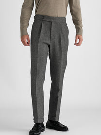 Marini Verona High Waisted Pleated Herringbone Wool Pants