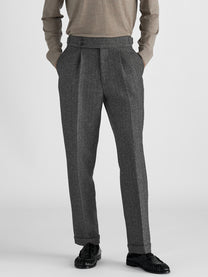 Marini Verona High Waisted Pleated Herringbone Wool Pants