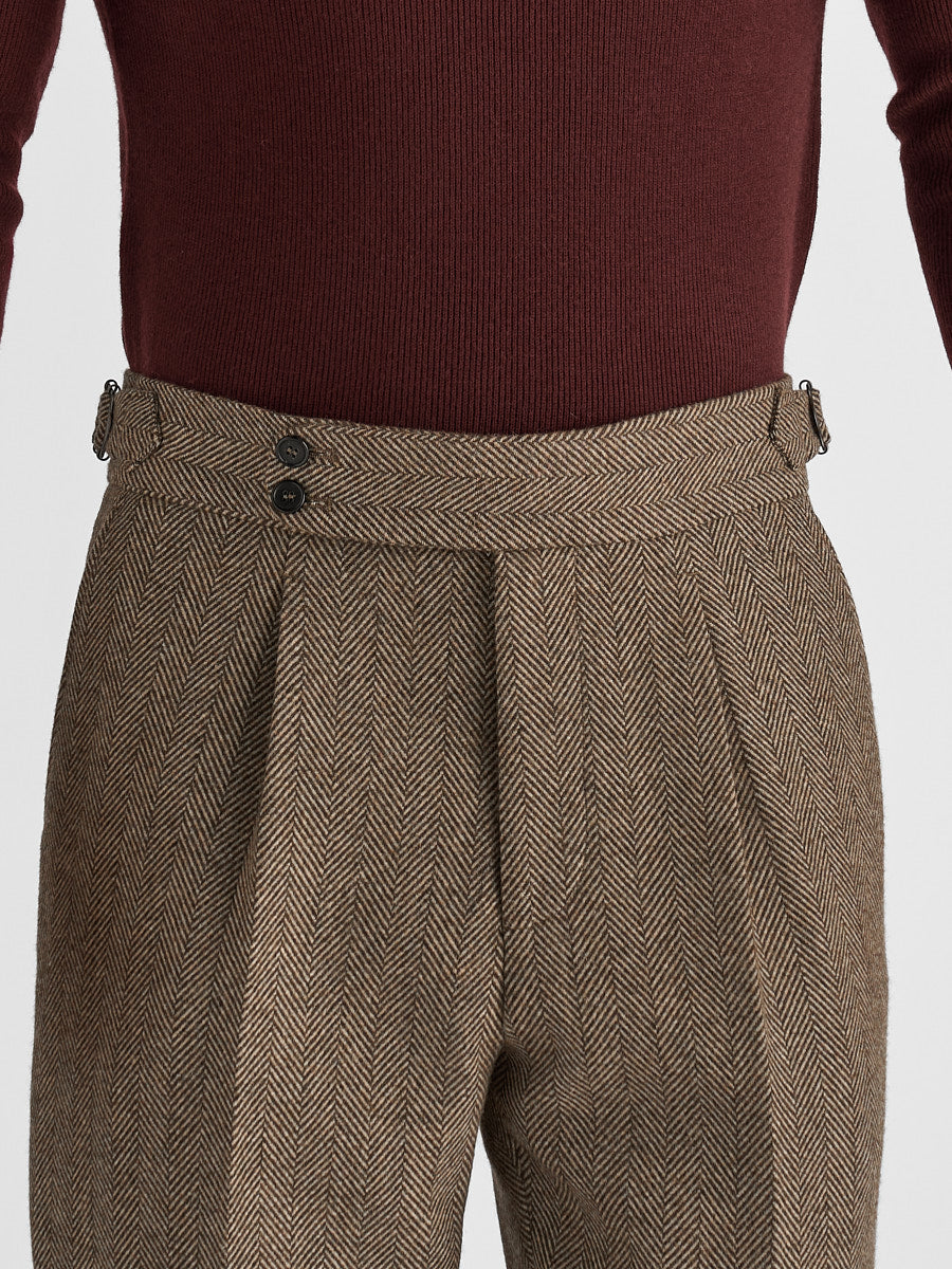 Marini Verona High Waisted Pleated Herringbone Wool Pants