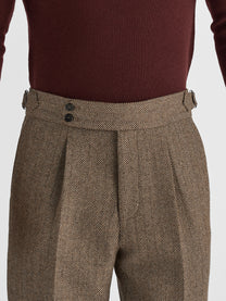 Marini Verona High Waisted Pleated Herringbone Wool Pants