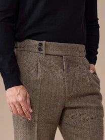 Marini Verona High Waisted Pleated Herringbone Wool Pants