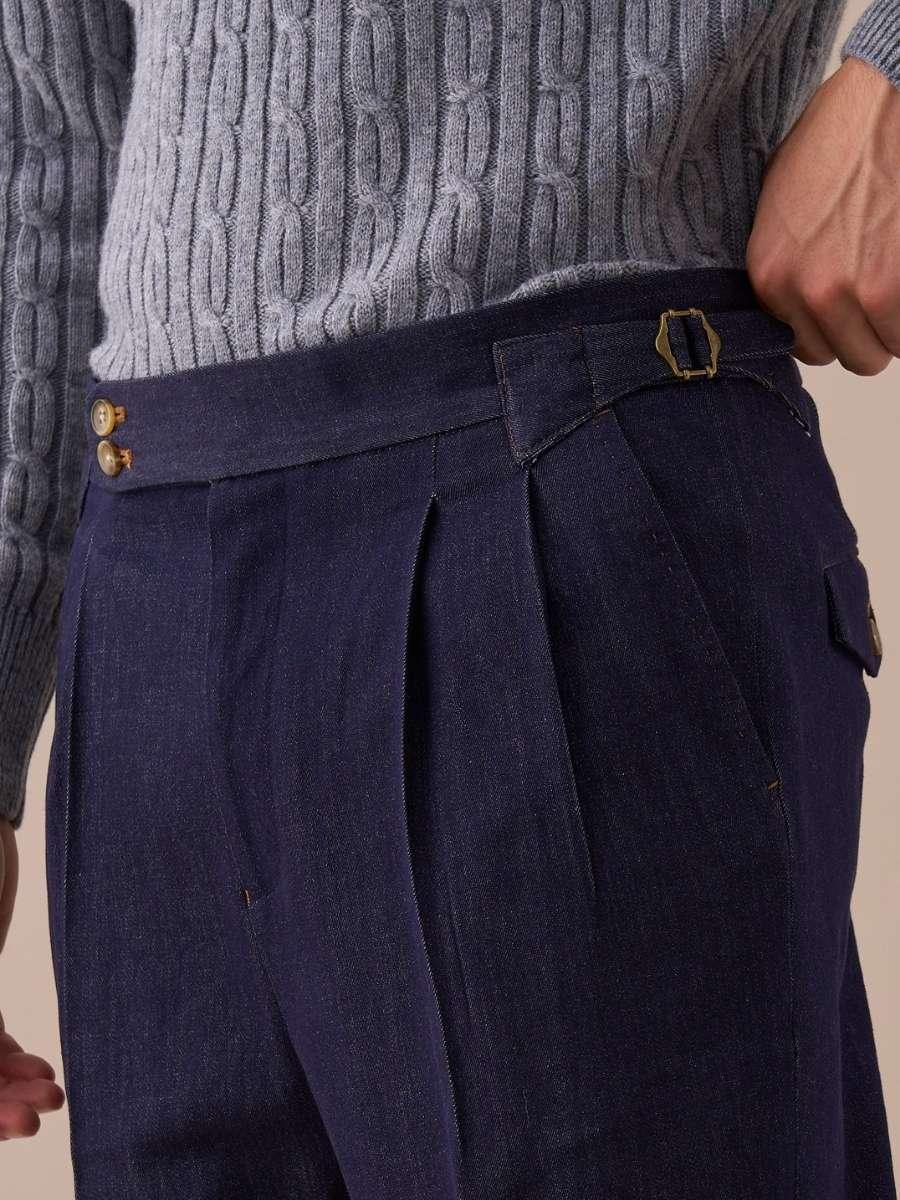 Marini Arezzo High Waisted Double Pleated Denim Trousers