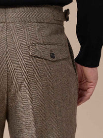 Marini Verona High Waisted Pleated Herringbone Wool Pants