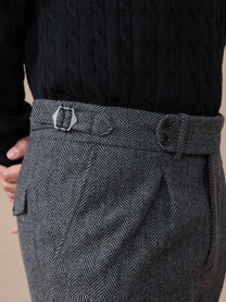 Marini Verona High Waisted Pleated Herringbone Wool Pants