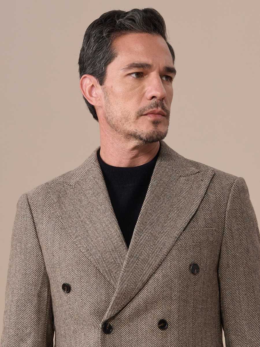 Marini Verona Double Breasted Herringbone Wool Blazer
