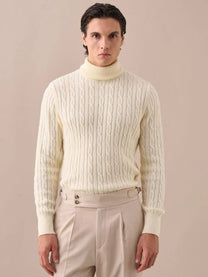 Cable-Knit Turtleneck Wool Sweater