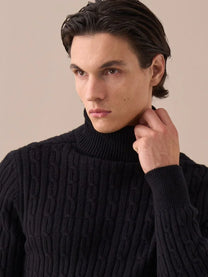 Cable-Knit Turtleneck Wool Sweater