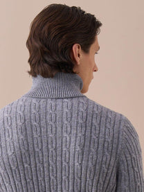 Cable-Knit Turtleneck Wool Sweater