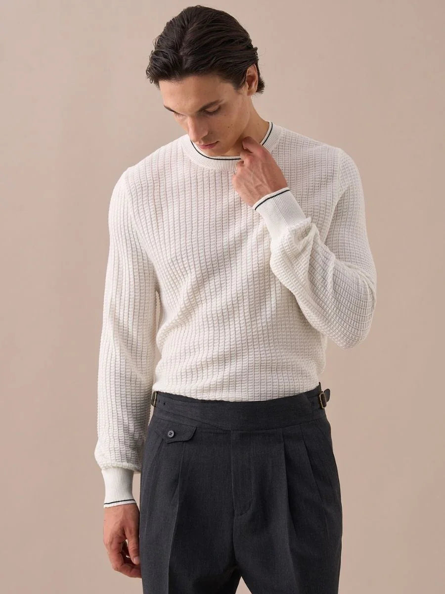 Contrast Trim Waffle-Knit Sweater