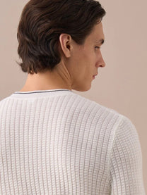 Contrast Trim Waffle-Knit Sweater