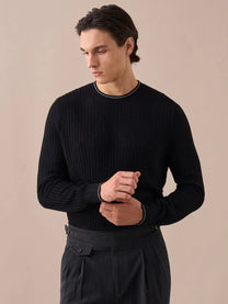 Contrast Trim Waffle-Knit Sweater