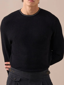 Contrast Trim Waffle-Knit Sweater