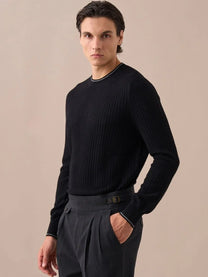 Contrast Trim Waffle-Knit Sweater
