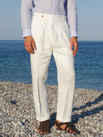 Marini Amalfi High Waisted Pleated Linen Pants - White