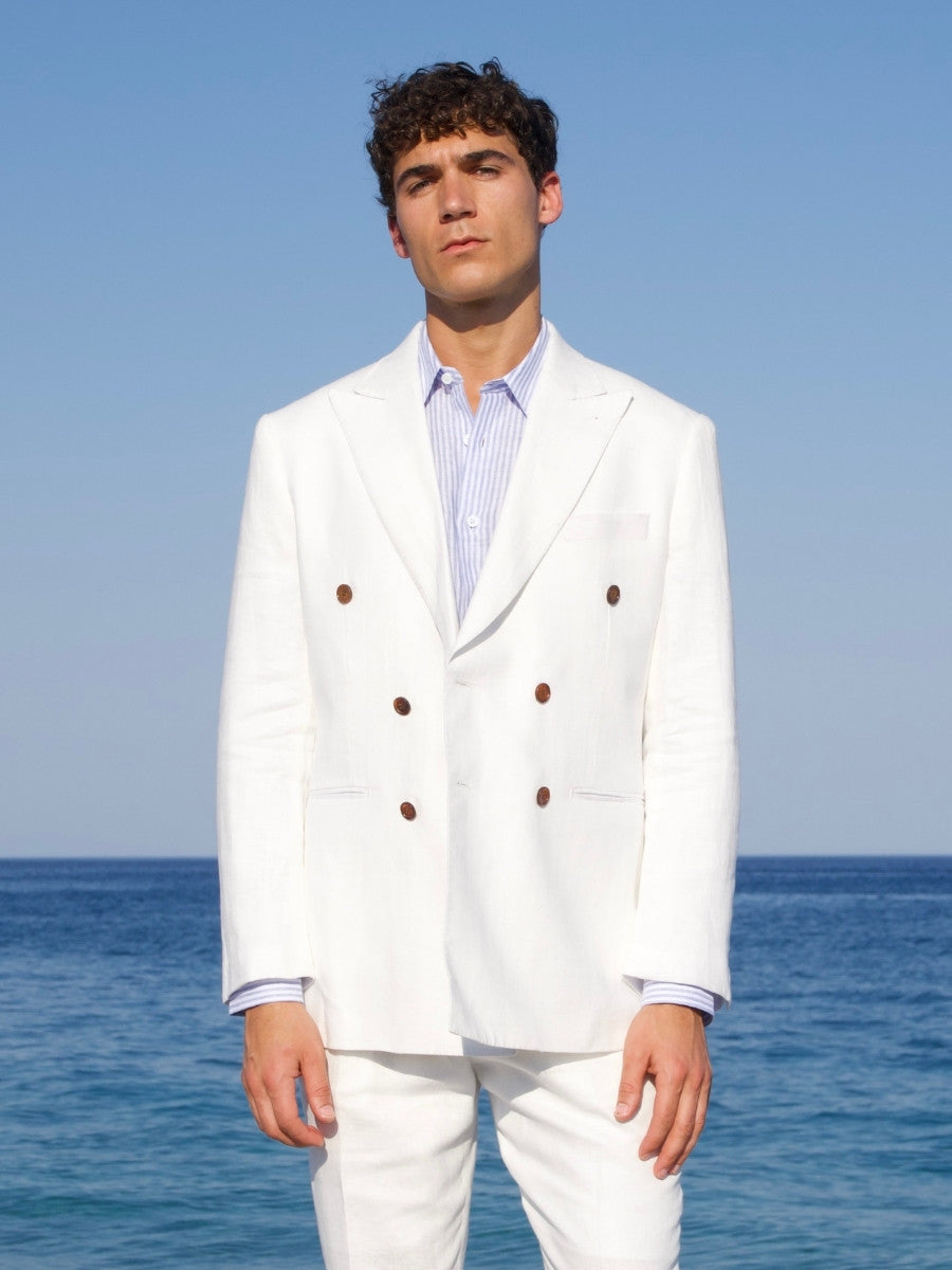 Marini Amalfi Double Breasted Linen Jacket - White