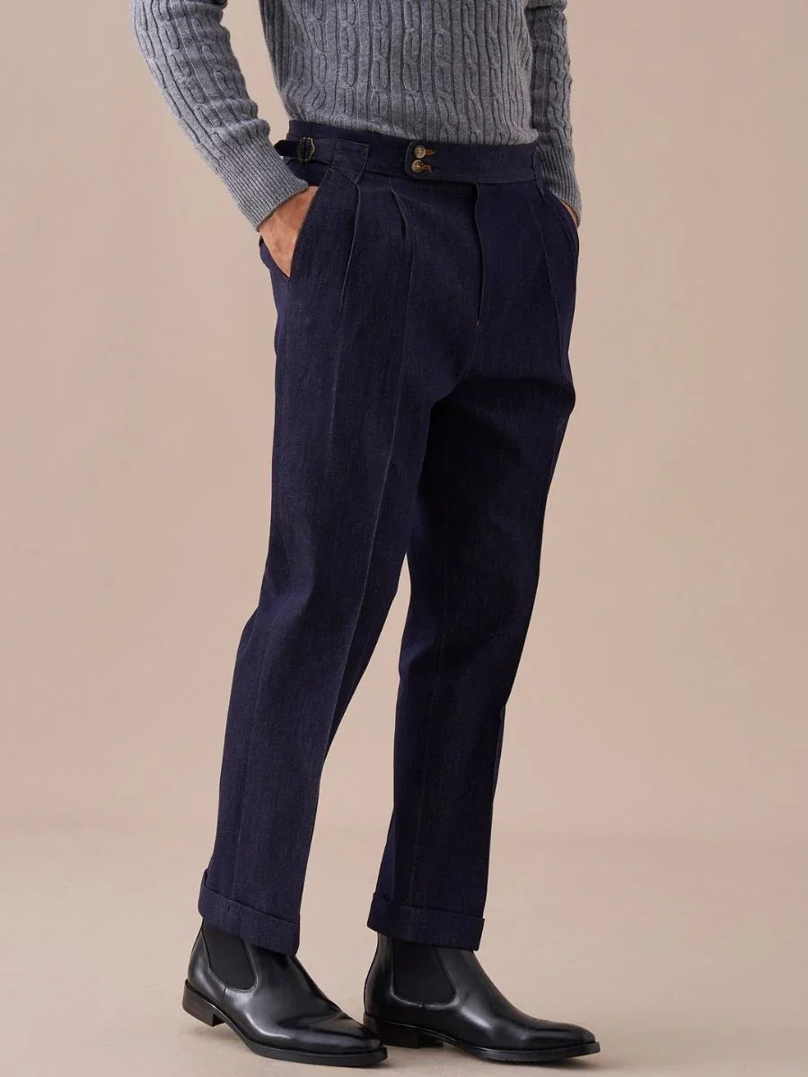Marini Arezzo High Waisted Double Pleated Denim Trousers