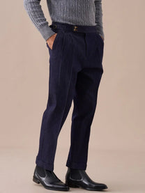Marini Arezzo High Waisted Double Pleated Denim Trousers