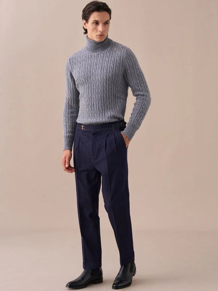 Marini Arezzo High Waisted Double Pleated Denim Trousers