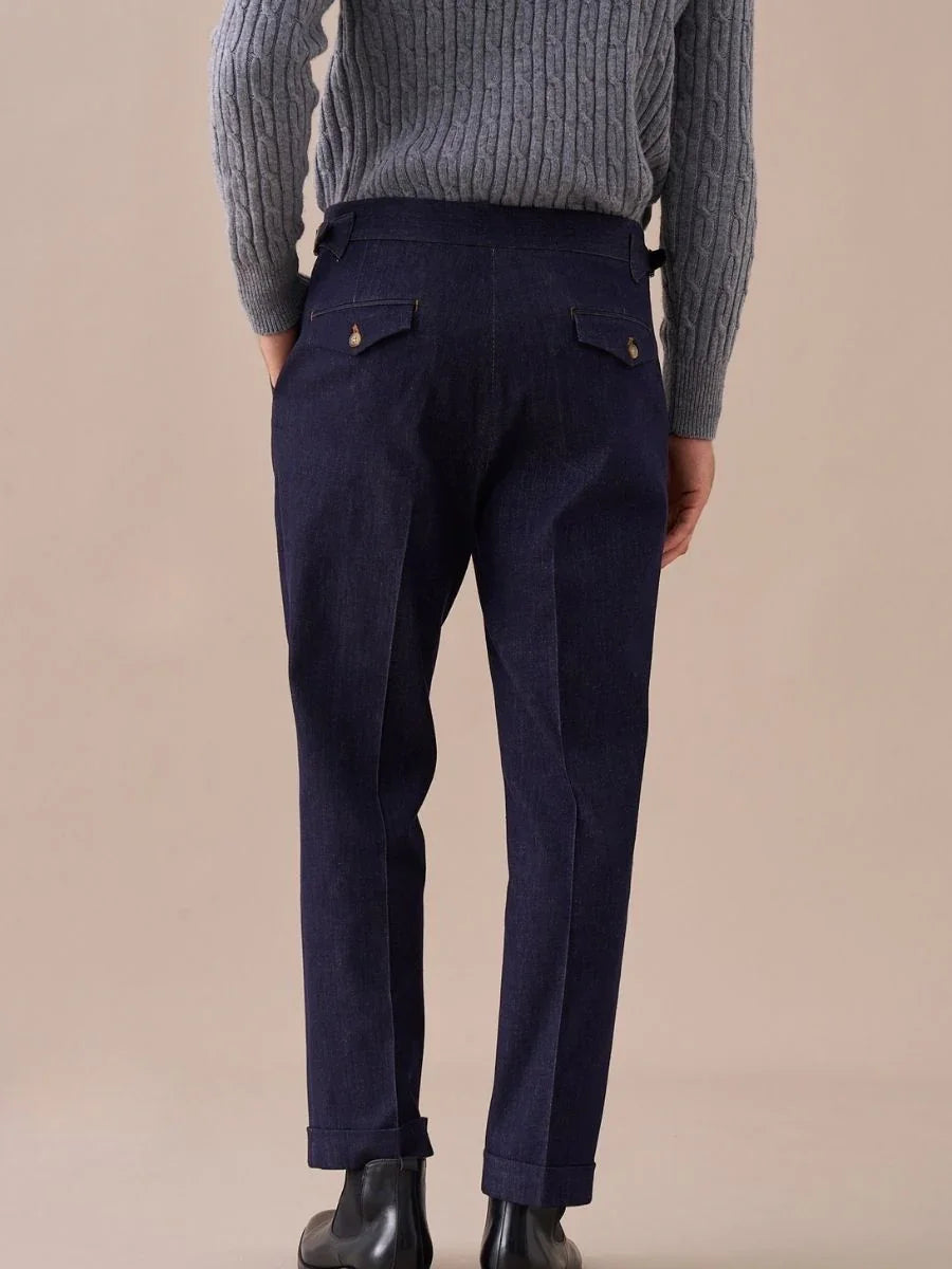 Marini Arezzo High Waisted Double Pleated Denim Trousers