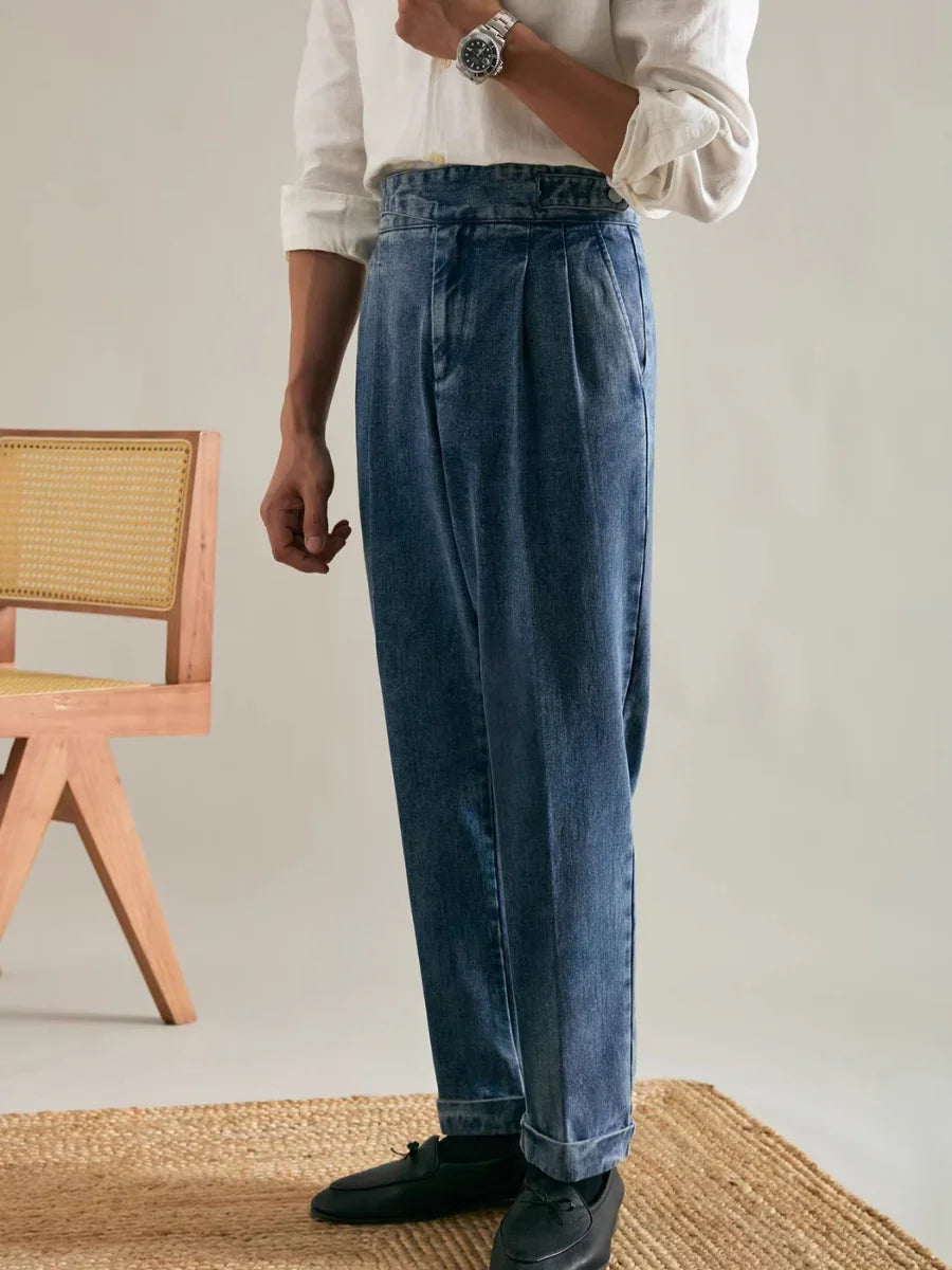 Marini Civita High Waisted Double Pleated Denim Trousers