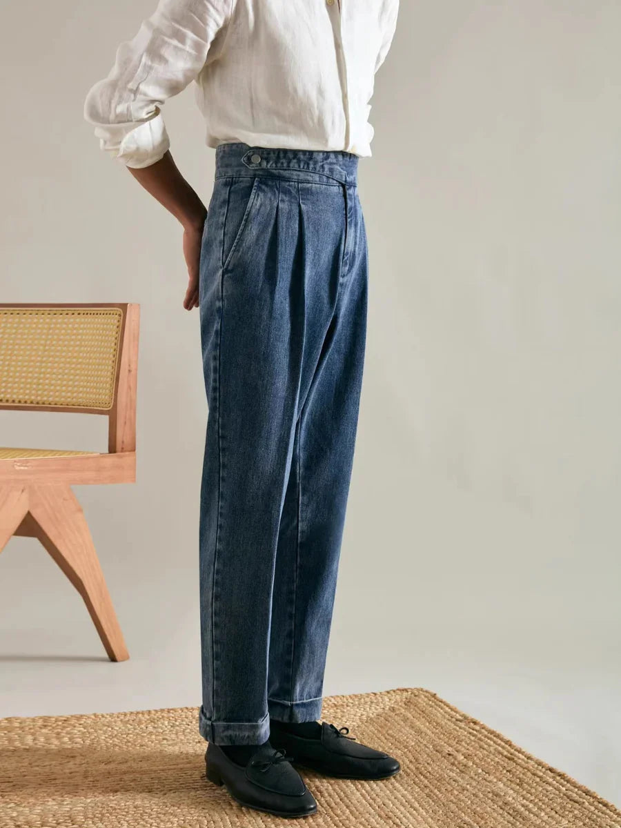 Marini Civita High Waisted Double Pleated Denim Trousers