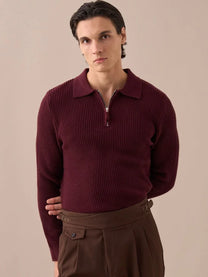 Marini Langdon Ribbed Knit Half-Zip Sweater