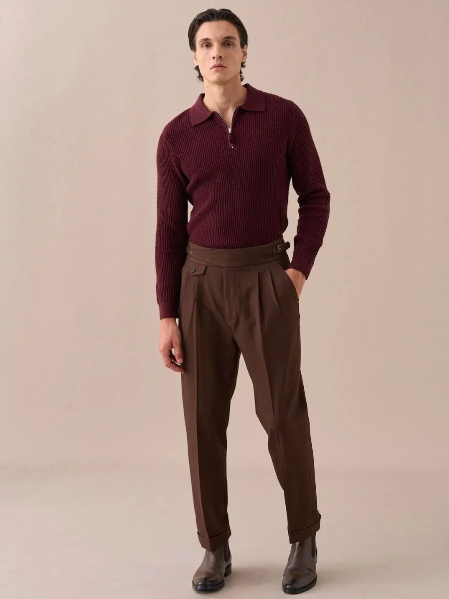 Marini Langdon Ribbed Knit Half-Zip Sweater