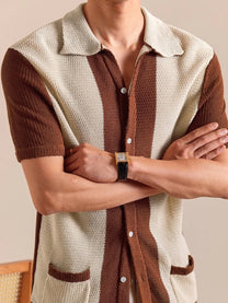 Marini Linen Blend Openwork Polo Shirt