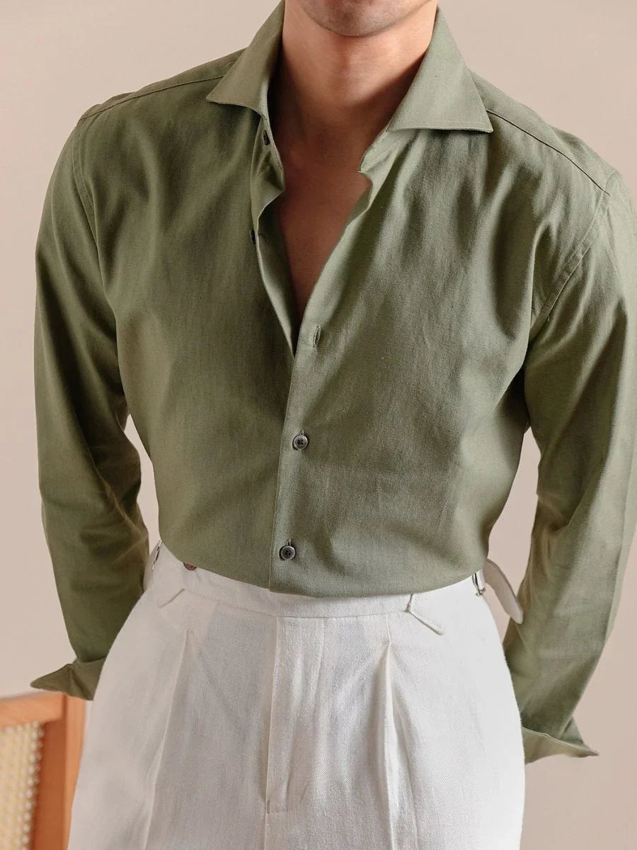Marini Linen-Blend Shirt with Windsor Collar