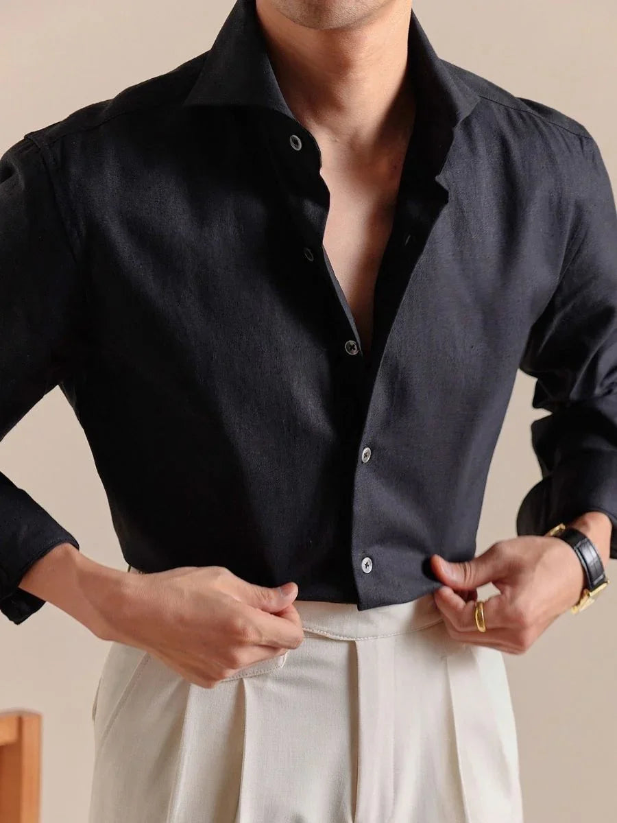 Marini Linen-Blend Shirt with Windsor Collar