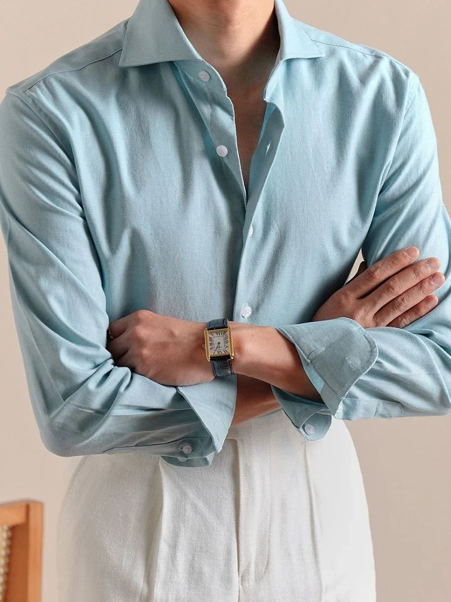 Marini Linen-Blend Shirt with Windsor Collar