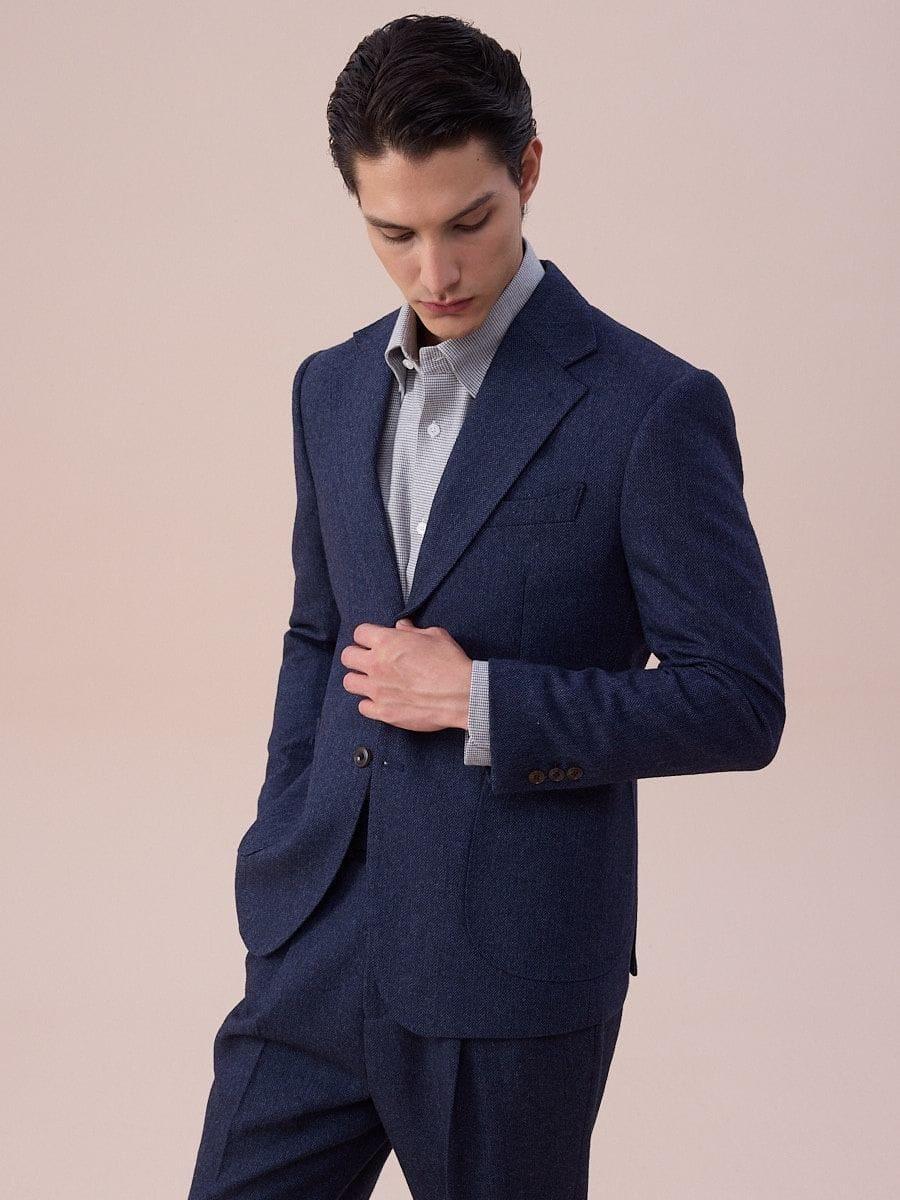 Marini Milano Herringbone Wool Single-Breasted Blazer