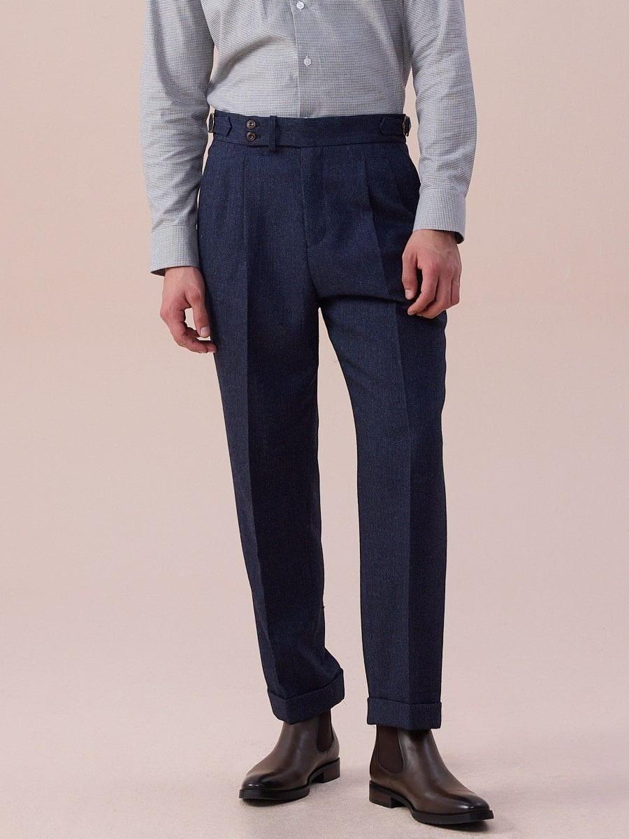 Marini Milano High Waisted Double Pleated Herringbone Wool Pants