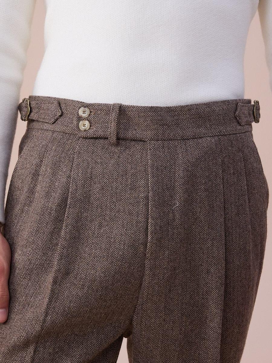 Marini Milano High Waisted Double Pleated Herringbone Wool Pants