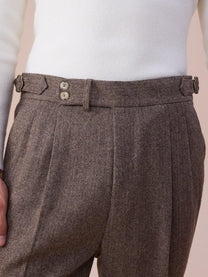 Marini Milano High Waisted Double Pleated Herringbone Wool Pants