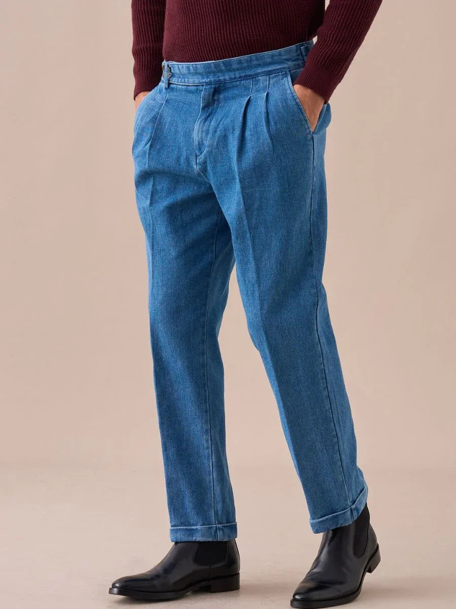 Marini Montefalco High Waisted Double Pleated Denim Trousers