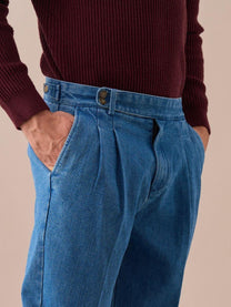 Marini Montefalco High Waisted Double Pleated Denim Trousers