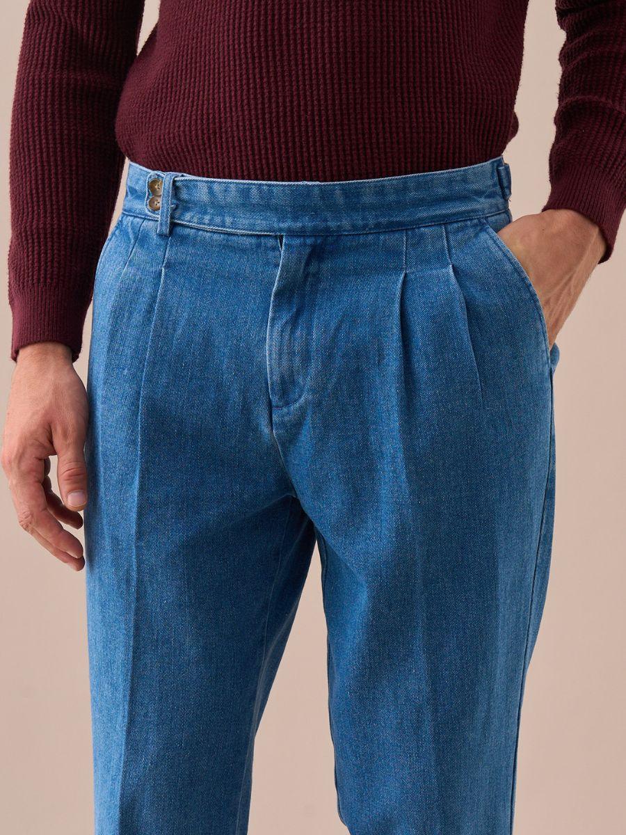 Marini Montefalco High Waisted Double Pleated Denim Trousers