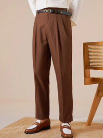 Marini Norcia Double Pleated Belt-Loop Pants