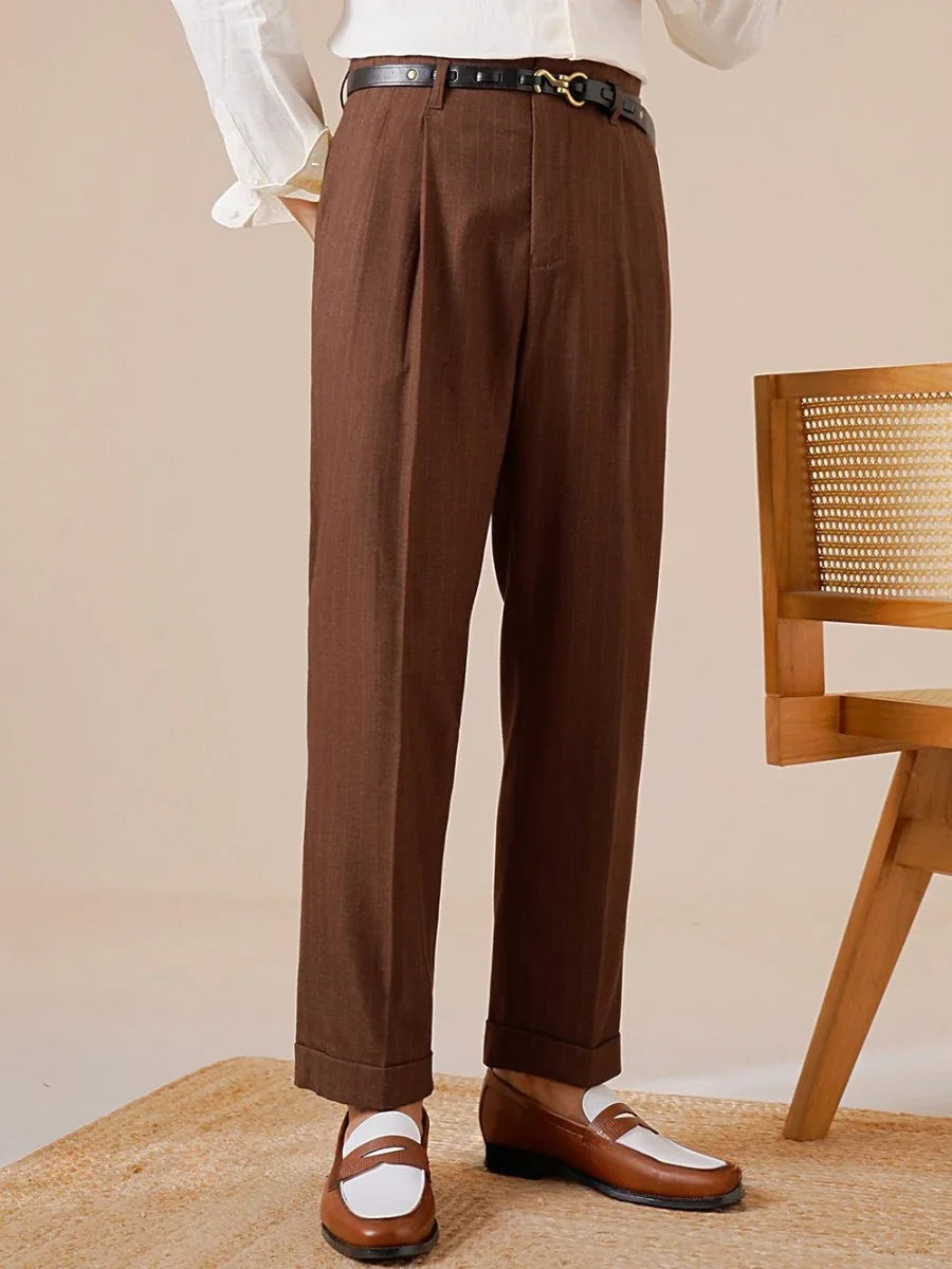 Marini Norcia Double Pleated Belt-Loop Pants
