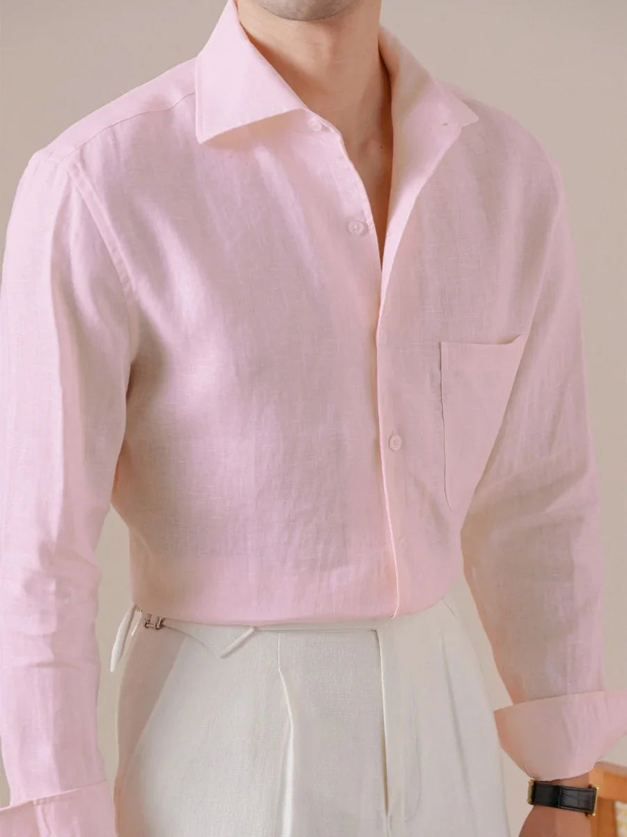 Marini Pure Linen Italian Collar Shirt White / 15¾