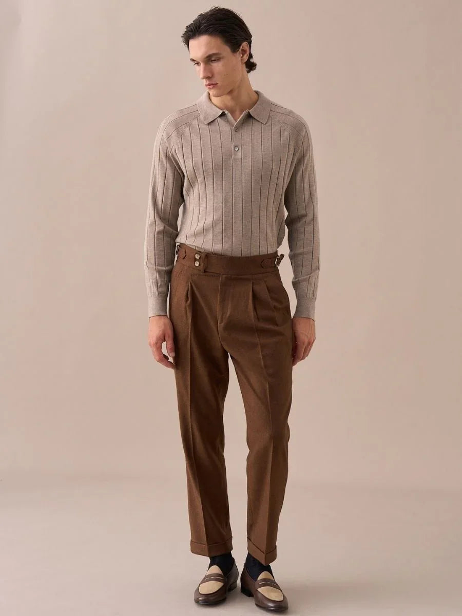 Marini Ribbed Knit Polo Sweater