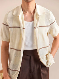 Marini Striped Linen-Cotton Polo Cardigan